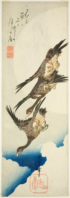 Flying geese and full moon, early 1830s. Creator: Ando Hiroshige