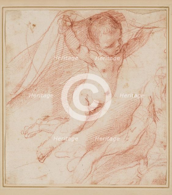 Flying Putto and the Arm of a Man, between 1640 and 1649. Creator: Guercino.