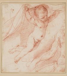 Flying Putto and the Arm of a Man, between 1640 and 1649. Creator: Guercino