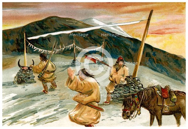 'Flying prayers on the Maium Pass', 1898. Artist: Unknown