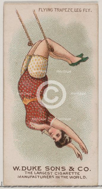Flying Trapeze Leg Fly, from the Gymnastic Exercises series (N77) for Duke brand cigarette..., 1887. Creator: Unknown.