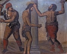 Flagellation of Jesus detail of a table of the Roser altarpiece in the church of Sant Joan de…