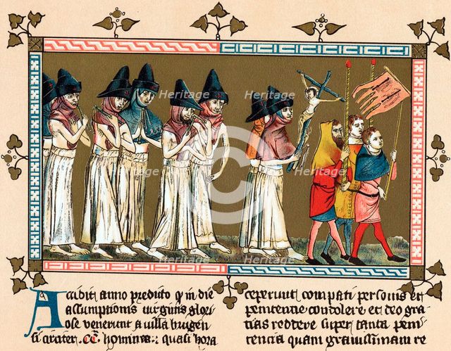 Flagellants in the Netherlands town of Tournai (Doornik), 1349. Artist: Unknown