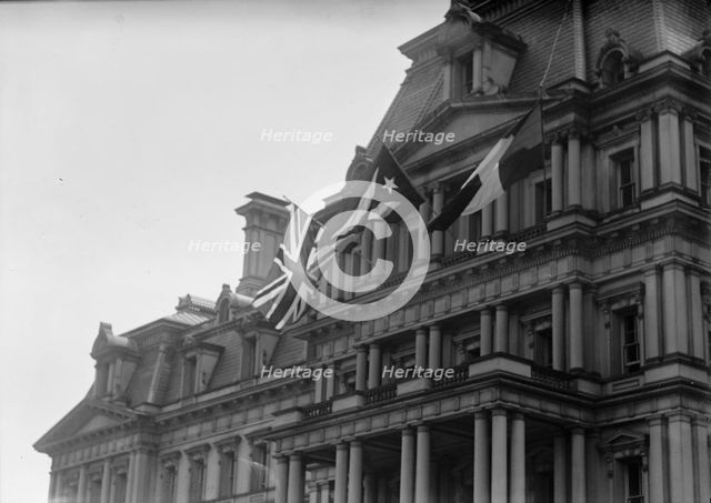 Flags - British And French Flags On State Department. Visit of Allied Commission, 1917. Creator: Harris & Ewing.
