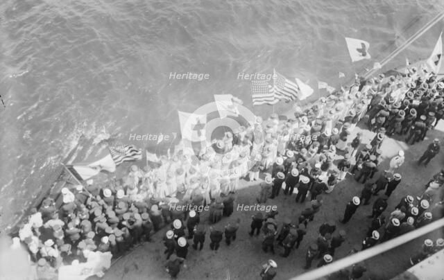Flags greet Wilson, between c1915 and c1920. Creator: Bain News Service.