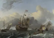 Flagship Eendracht and a Fleet of Dutch Men-of-war, c. 1670. Artist: Bakhuizen, Ludolf (1630-1708)