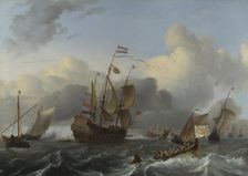 Flagship Eendracht and a Fleet of Dutch Men-of-war, c. 1670. Artist: Bakhuizen, Ludolf (1630-1708)