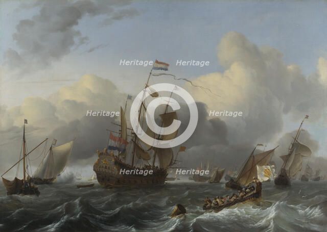 Flagship Eendracht and a Fleet of Dutch Men-of-war, c. 1670. Artist: Bakhuizen, Ludolf (1630-1708)
