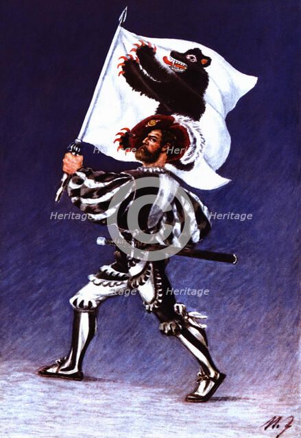 Flag bearer from the canton of Appenzell, c. 1510. Color engraving from 1943, published by Editio…