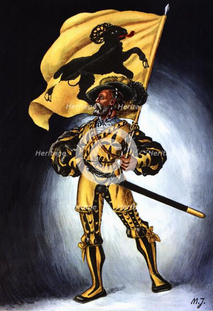 Flag bearer from the canton of Schaffhouse, c. 1520. Color engraving from 1943, published by Edit…