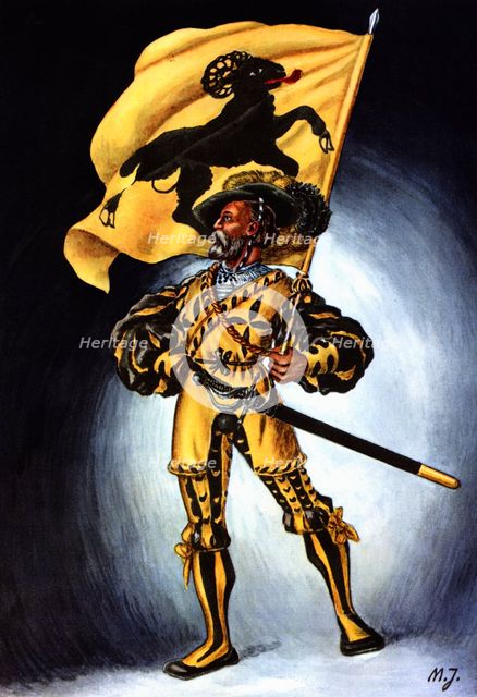 Flag bearer from the canton of Schaffhouse, c. 1520. Color engraving from 1943, published by Edit…