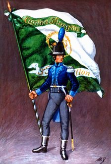 Flag bearer from the canton of Thurgovie, c. 1805. Color engraving from 1943, published by Editio…