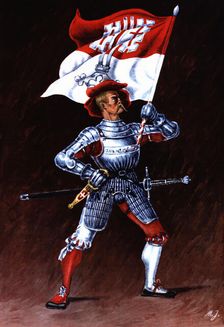 Flag bearer from the canton of Unterwald, c. 1510. Color engraving from 1943, published by Editio…