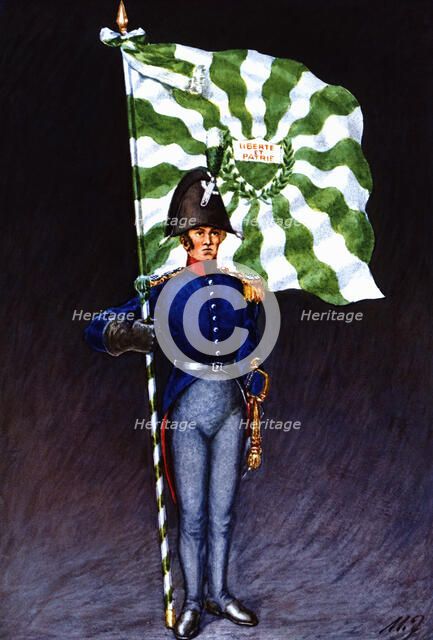 Flag bearer from the canton of Vaud, c. 1815. Color engraving from 1943, published by Editions Fr…