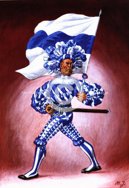 Flag bearer from the canton of Zoug, c. 1510. Color engraving from 1943, published by Editions Fr…