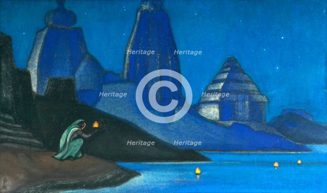 Flame of Happiness (Lights on the Ganges)', 1947. Creator: Roerich, Nicholas (1874-1947).