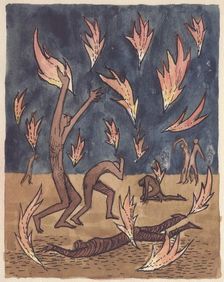 Flames raining down, 1951. Creator: Shirley Markham