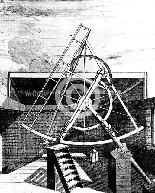 Flamsteed's equatorially mounted sextant fitted with telescope, 1725. Artist: Unknown