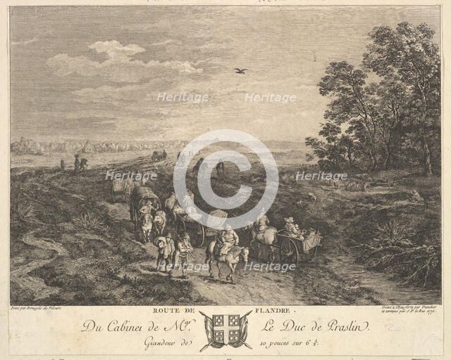 Flanders Road (Route de Flandre) after a painting in the collection of the Duc de Praslin, 1772. Creators: Balthasar Anton Dunker, Jacques Philippe Le Bas.