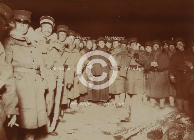 Flashlight - Jap soldiers at Chemulpo, after naval battle, standing around bonfire, c1904. Creator: Robert Lee Dunn.