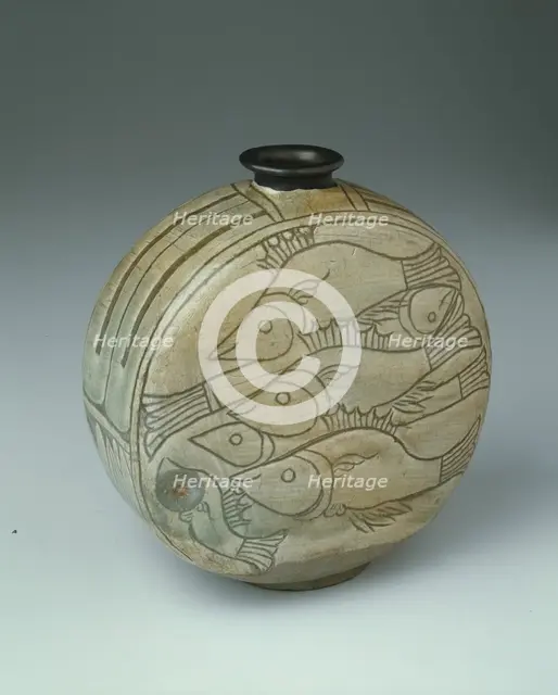 Flask with Fish, Korea, Joseon dynasty (1392-1910), 15th century. Creator: Unknown.