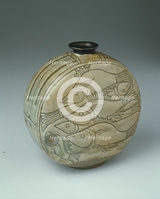 Flask with Fish, Korea, Joseon dynasty (1392-1910), 15th century. Creator: Unknown.