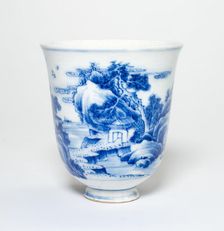 Flared Cup with Figures in a Mountain Landscape, Ming or Qing dynasty, 17th/early 18th cent. Creator: Unknown
