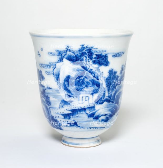 Flared Cup with Figures in a Mountain Landscape, Ming or Qing dynasty, 17th/early 18th cent. Creator: Unknown.