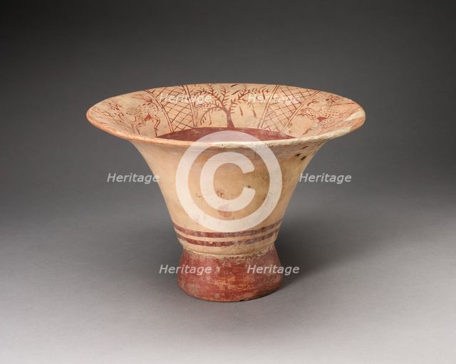 Flaring Bowl Depicting a Deer Hunting Scene on Inner Rim, 100 B.C./A.D. 500. Creator: Unknown.