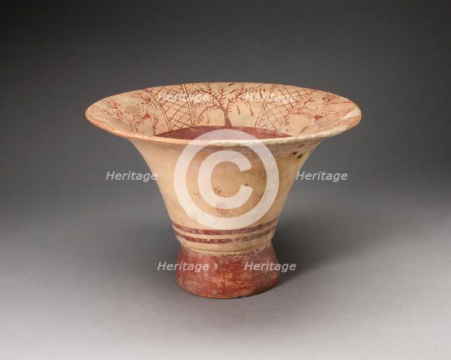 Flaring Bowl Depicting a Deer Hunting Scene on Inner Rim, 100 B.C./A.D. 500. Creator: Unknown.