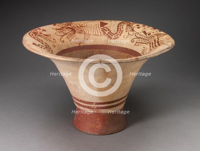 Flaring Bowl with Inner Rim Depicting Composite Feline, Serpent and Shell Being, 100 B.C./A.D. 500. Creator: Unknown.