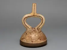 Flat-Bottomed Stirrup Spout Vessel Depicting Costumed Runners, 100 B.C./A.D. 500. Creator: Unknown