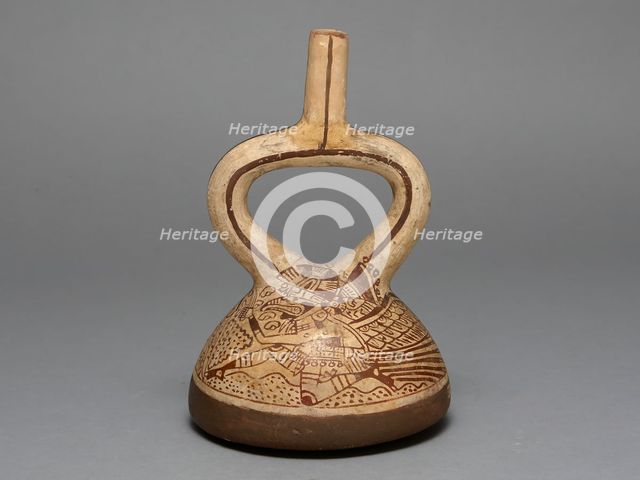 Flat-Bottomed Stirrup Spout Vessel Depicting Costumed Runners, 100 B.C./A.D. 500. Creator: Unknown.