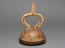 Flat-Bottomed Stirrup Spout Vessel Depicting Costumed Runners, 100 B.C./A.D. 500. Creator: Unknown
