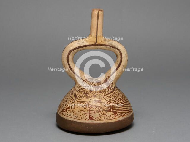 Flat-Bottomed Stirrup Spout Vessel Depicting Costumed Runners, 100 B.C./A.D. 500. Creator: Unknown.