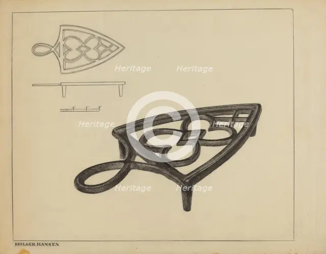 Flat Iron Holder, c. 1937. Creator: Holger Hansen.