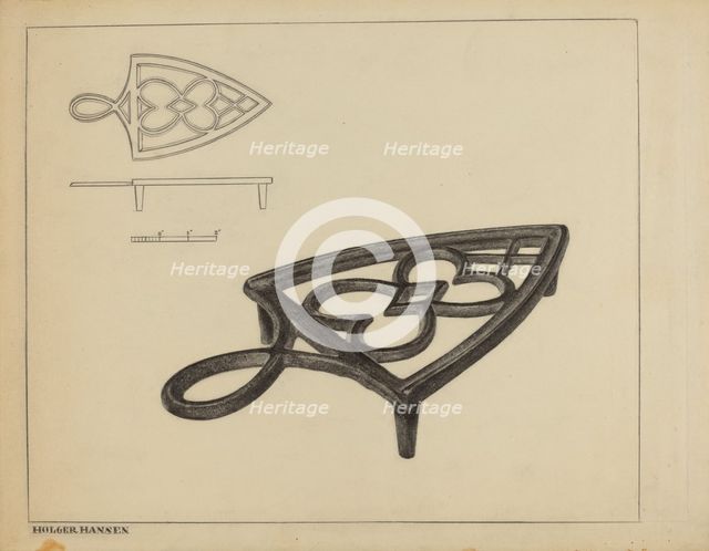 Flat Iron Holder, c. 1937. Creator: Holger Hansen.