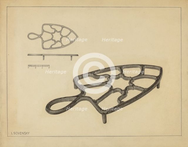 Flat Iron Holder, c. 1937. Creator: Isidore Sovensky.