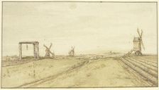 Flat landscape with windmills and gallows. Creator: Gillis Neyts
