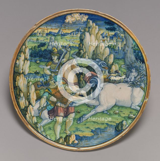 Flat plate with a battle scene, 1525. Creator: Giorgio Andreoli workshop.