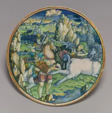Flat plate with a battle scene, 1525. Creator: Giorgio Andreoli workshop
