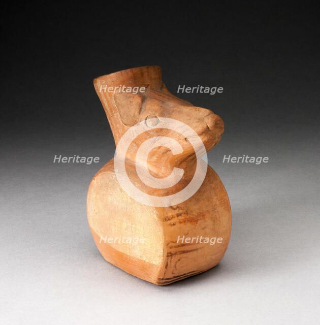 Flat-Sided Jar with Relief of Rodent Head Attached to the Vessel's Neck, 100 B.C./A.D. 500. Creator: Unknown.