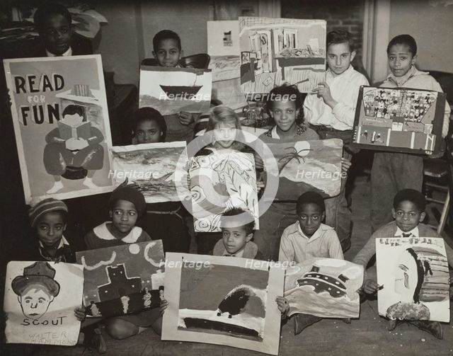 Flatbush art students showing examples of their work, 1935. Creator: Unknown.