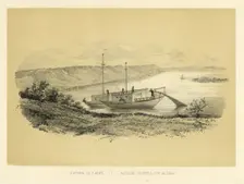 Flatboats on the Lena River, 1856. Creator: Ivan Dem'ianovich Bulychev