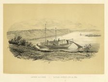 Flatboats on the Lena River, 1856. Creator: Ivan Dem'ianovich Bulychev