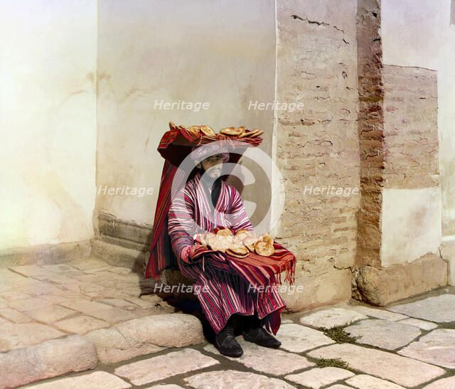 Flatbreads vendor, Samarkand, between 1905 and 1915. Creator: Sergey Mikhaylovich Prokudin-Gorsky.
