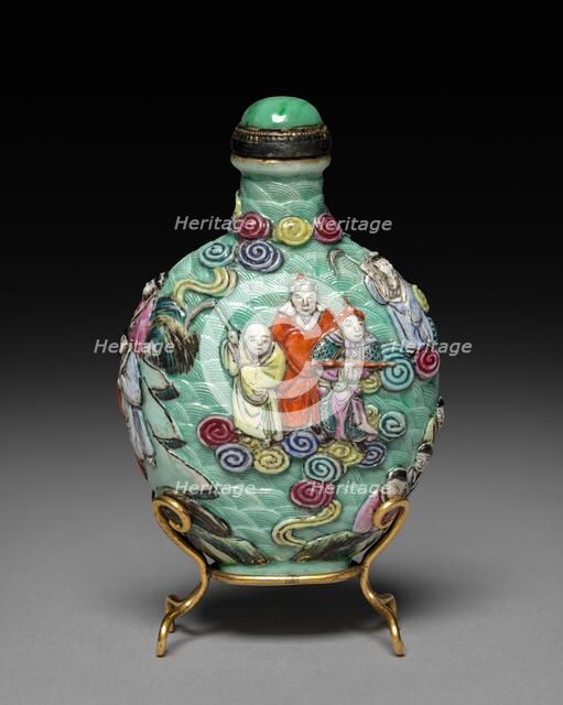 Flattened Ovoid Snuff Bottle with Stopper, 1796-1820. Creator: Unknown.