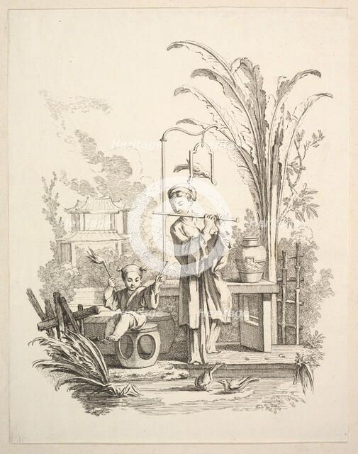 Flautist and a Child Timpanist, ca. 1742. Creator: Gabriel Huquier.