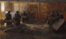 Flax-beating at Tidsvilde, Själland, 1887. Creator: Julius Paulsen