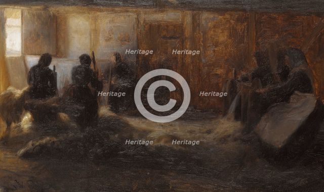 Flax-beating at Tidsvilde, Själland, 1887. Creator: Julius Paulsen.